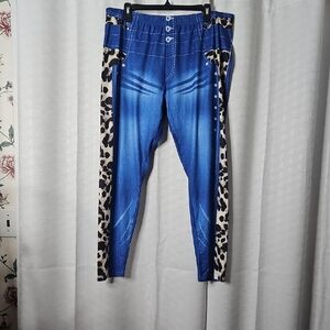 Jean Look With Lepppard Sides Leggings